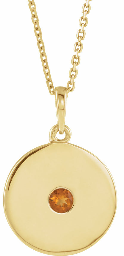 14K Yellow Citrine Disc 16-18 Necklace