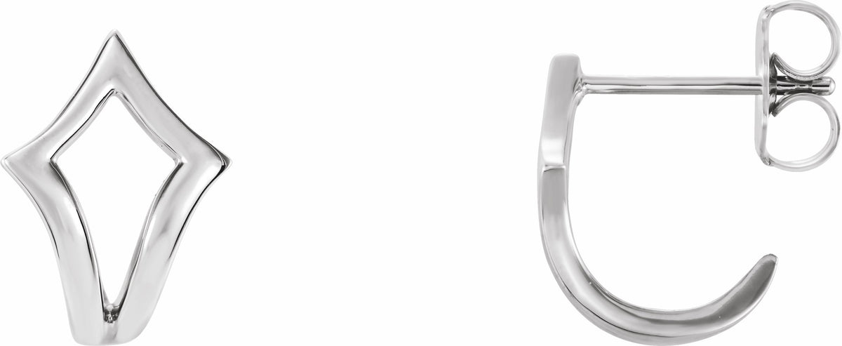 14K White Geometric J-Hoop Earrings
