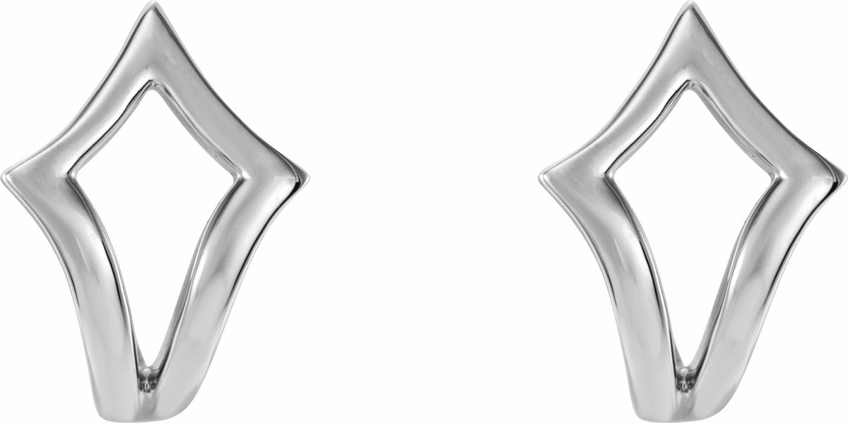 14K White Geometric J-Hoop Earrings
