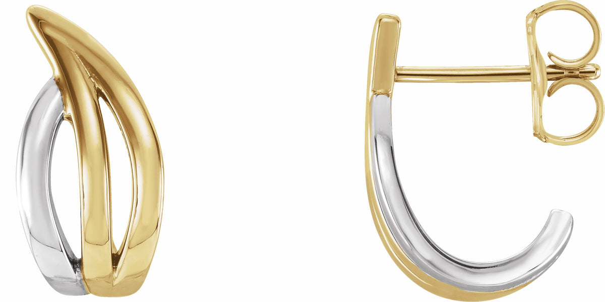 14K Yellow & White Freeform J-Hoop Earrings
