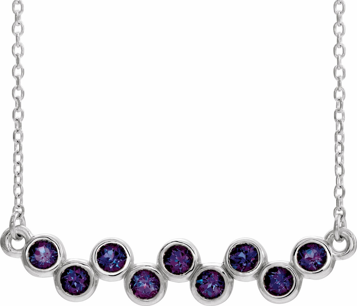 14K White Alexandrite Bezel-Set Bar 16-18 Necklace
