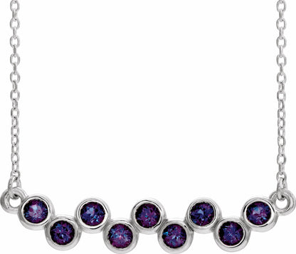 14K White Alexandrite Bezel-Set Bar 16-18 Necklace