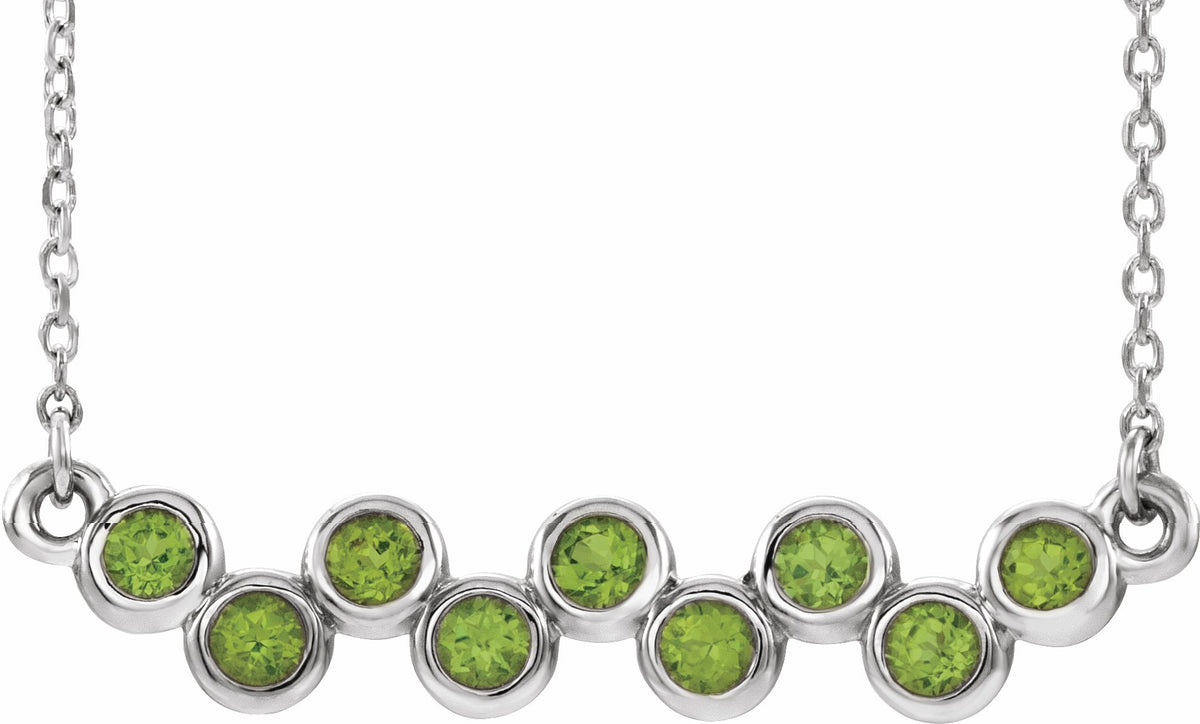 14K White Peridot Bezel-Set Bar 16-18 Necklace