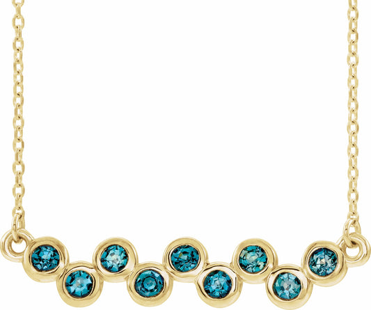 14K Yellow Aquamarine Bezel-Set Bar 16-18 Necklace