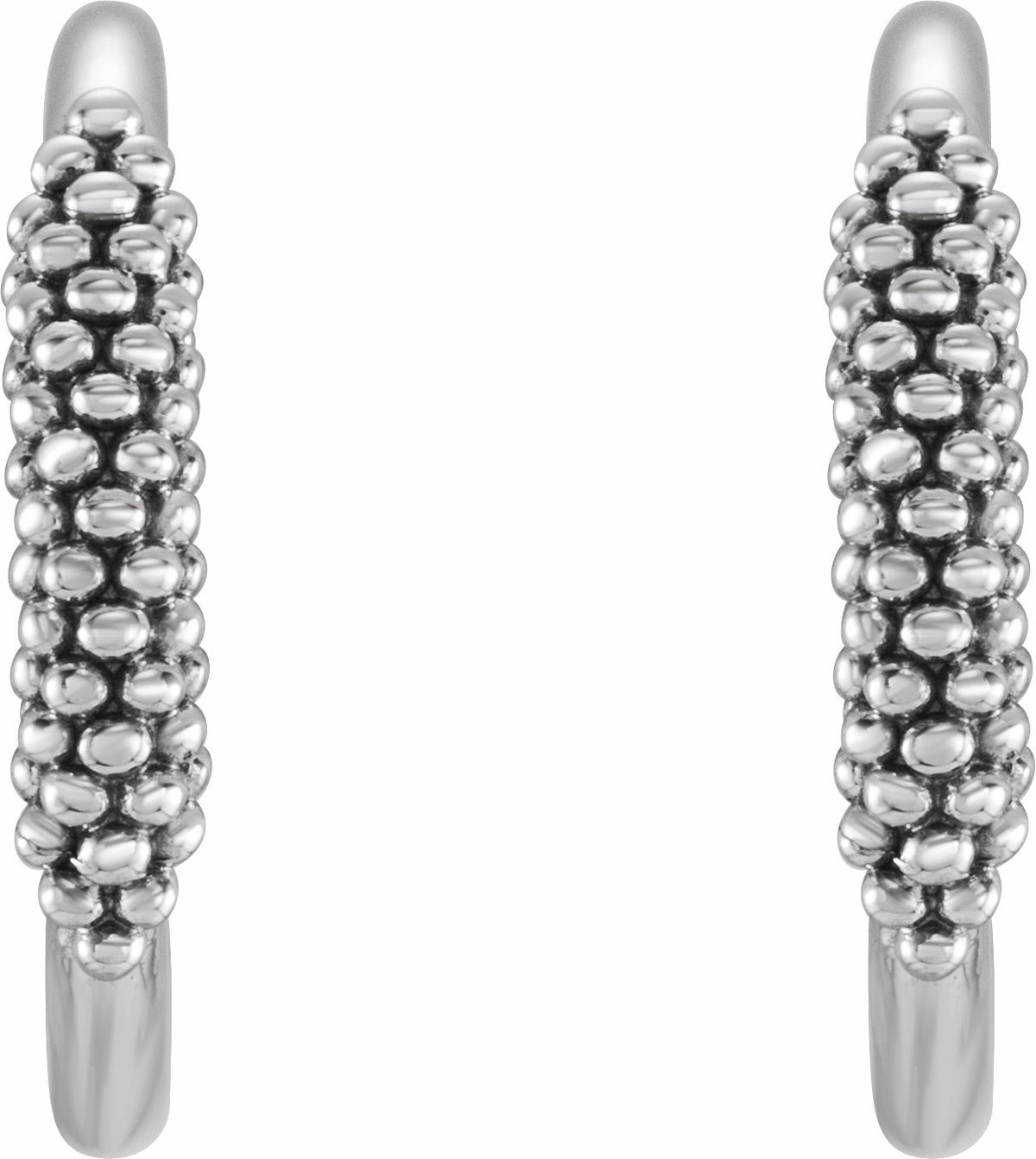 14K White 15.1 mm Beaded Hoop Earrings