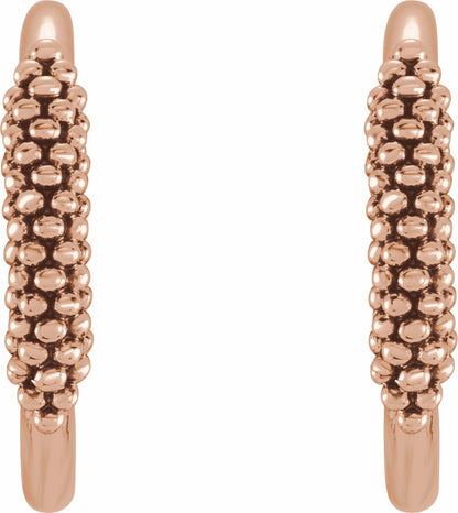 14K Rose 15.1 mm Beaded Hoop Earrings