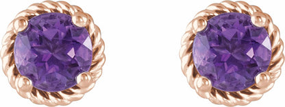 14K Rose Amethyst Rope Earrings