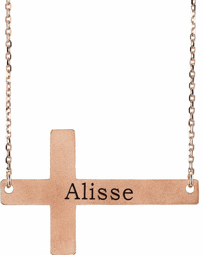 14K Rose Sideways Cross 16-18 Necklace