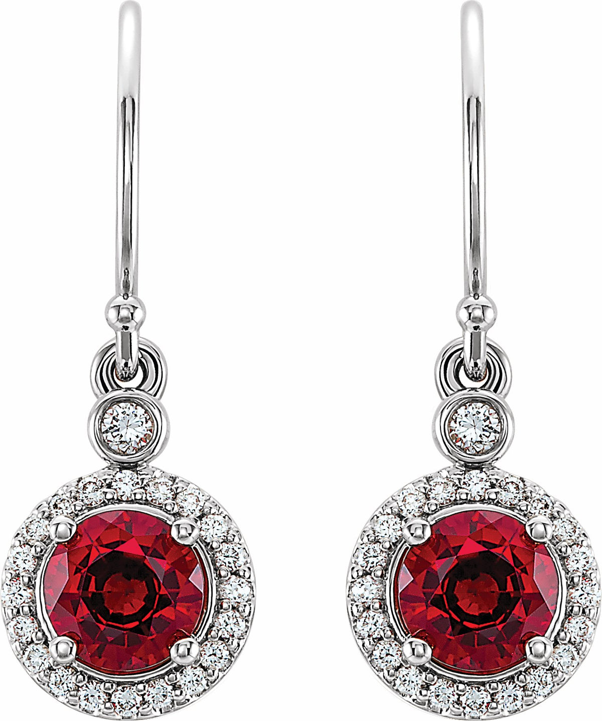 14K White Lab-Grown Ruby & 1/8 CTW Diamond Halo-Style Earrings
