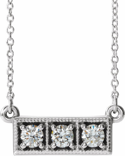 14K White 1/3 CTW Diamond Three-Stone Granulated Bar 16-18 Necklace