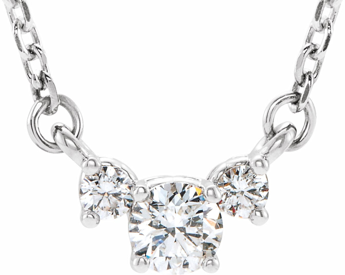 14K White 1/3 CTW Diamond Three-Stone 16-18 Necklace