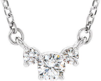 14K White 1/3 CTW Diamond Three-Stone 16-18 Necklace