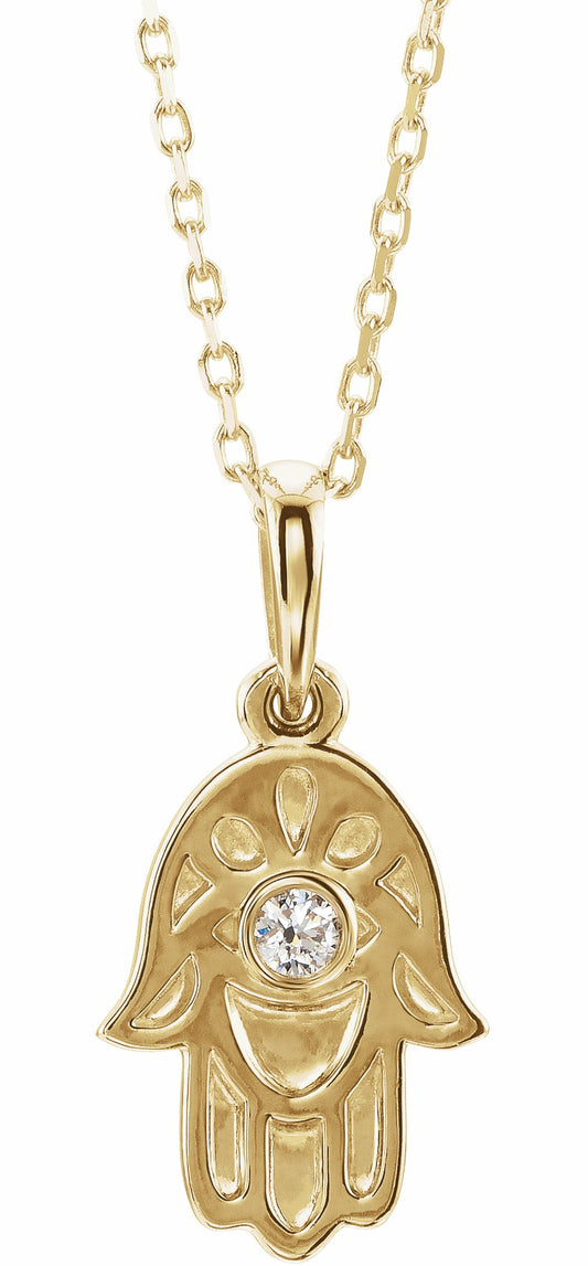 14K Yellow .03 CTW Diamond Hamsa 16-18 Necklace