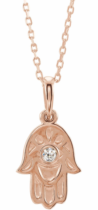 14K Rose .03 CTW Diamond Hamsa 16-18 Necklace