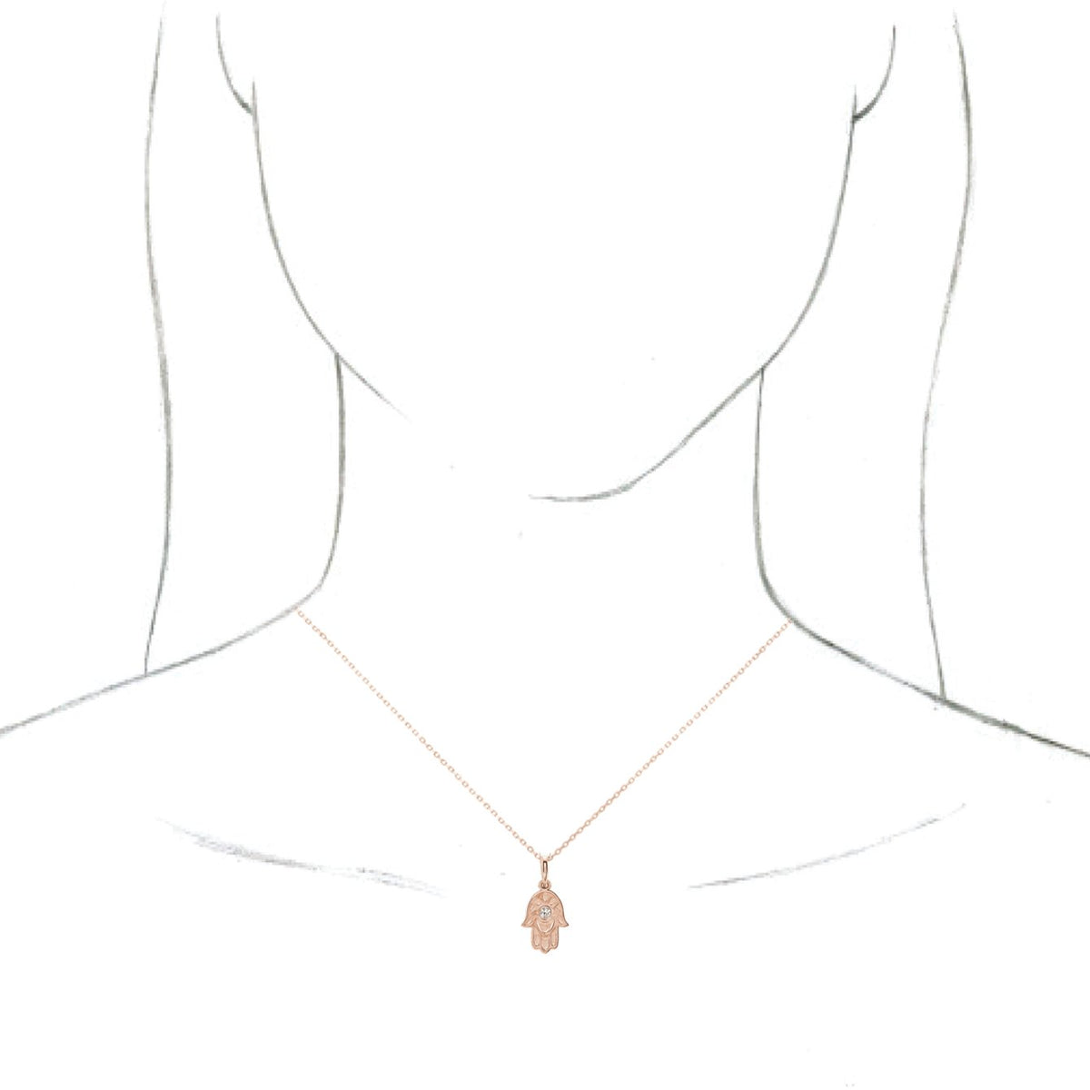 14K Rose .03 CTW Diamond Hamsa 16-18 Necklace
