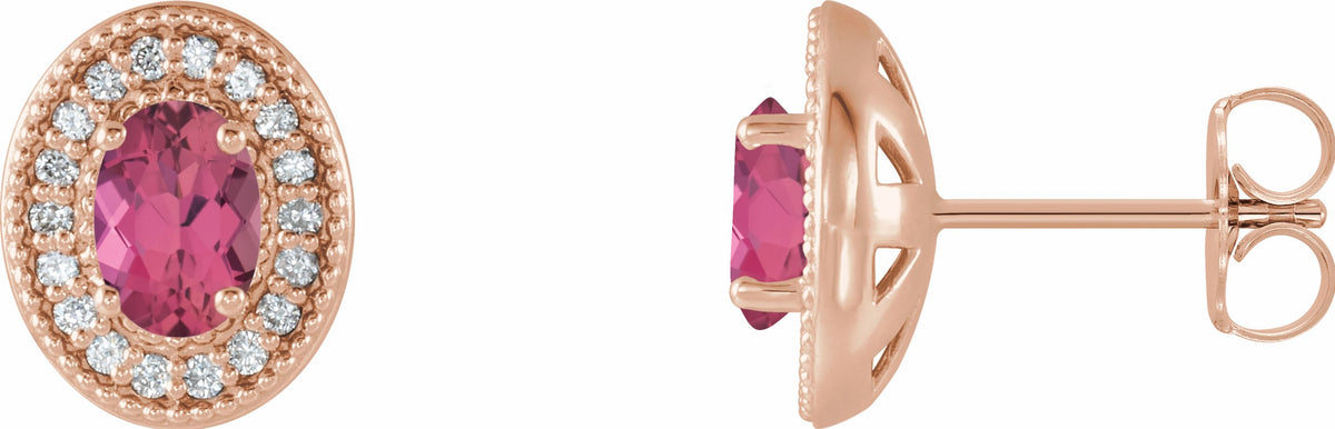 14K Rose Pink Tourmaline & 1/5 CTW Diamond Halo-Style Earrings