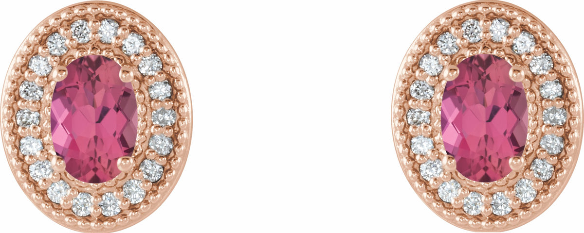 14K Rose Pink Tourmaline & 1/5 CTW Diamond Halo-Style Earrings
