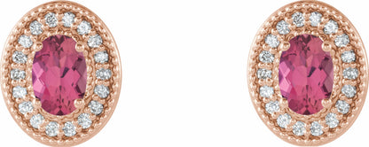14K Rose Pink Tourmaline & 1/5 CTW Diamond Halo-Style Earrings
