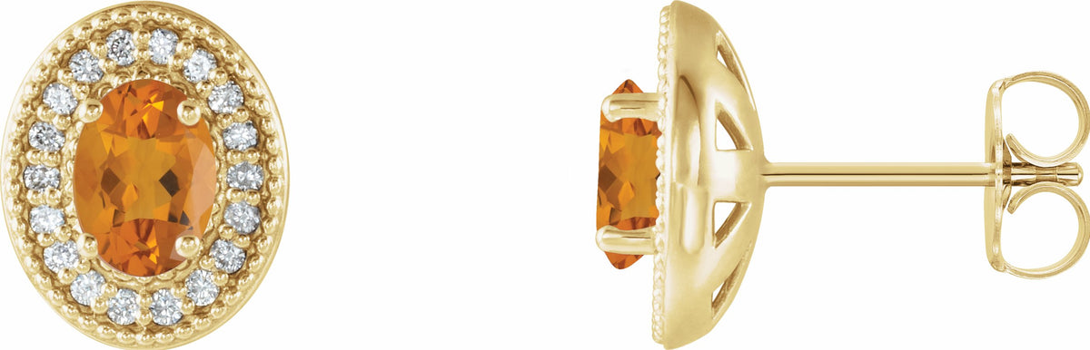 14K Yellow Citrine & 1/5 CTW Diamond Halo-Style Earrings