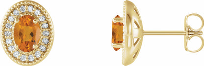 14K Yellow Citrine & 1/5 CTW Diamond Halo-Style Earrings
