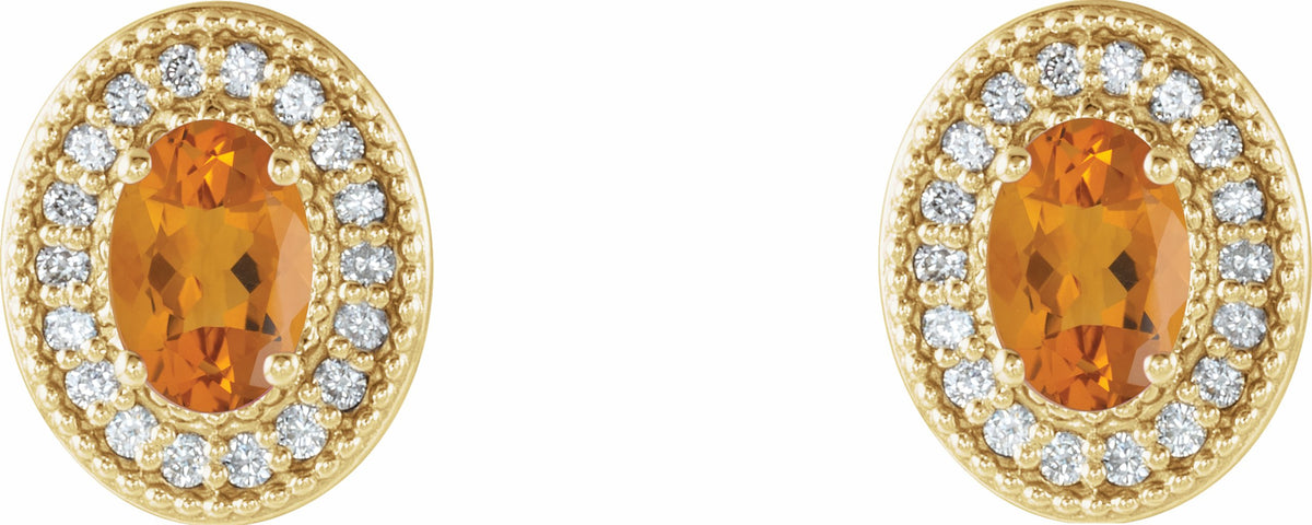 14K Yellow Citrine & 1/5 CTW Diamond Halo-Style Earrings