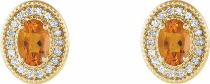 14K Yellow Citrine & 1/5 CTW Diamond Halo-Style Earrings