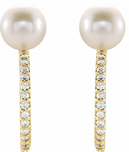 14K Yellow Freshwater Cultured Pearl & 1/6 CTW Diamond Hoop Earrings
