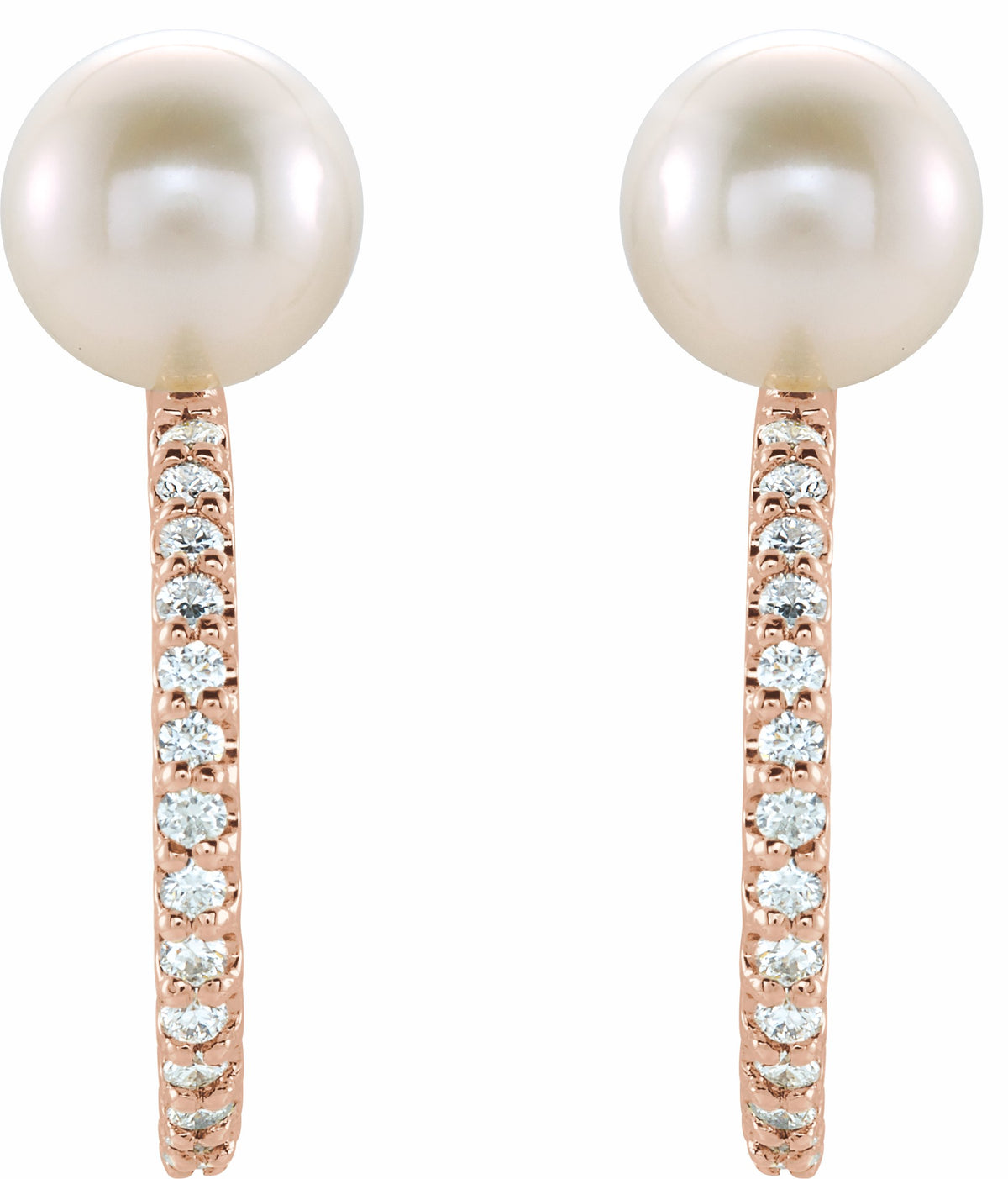 14K Rose Freshwater Cultured Pearl & 1/6 CTW Diamond Hoop Earrings