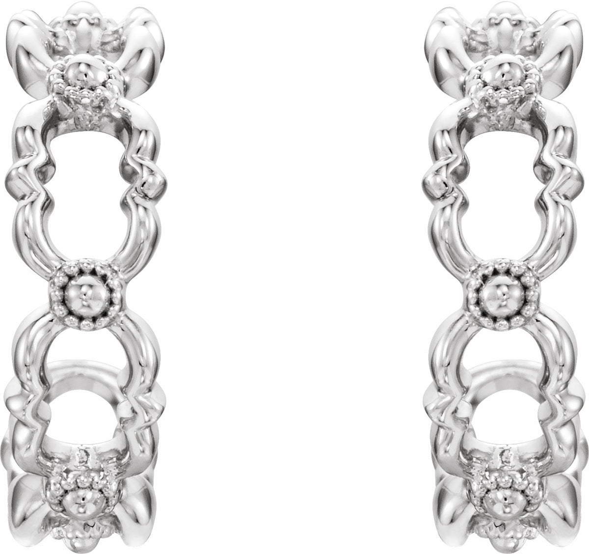 14K White Quatrefoil Hoop Earrings