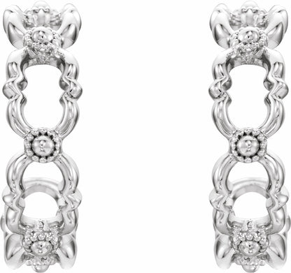 14K White Quatrefoil Hoop Earrings