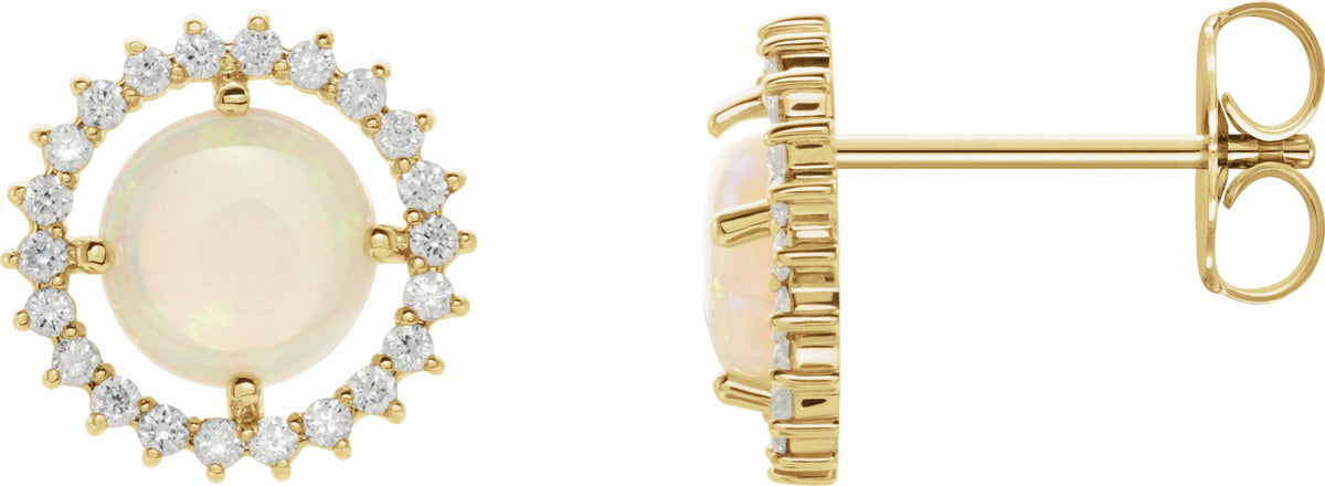 14K Yellow Opal & 1/8 CTW Diamond Earrings