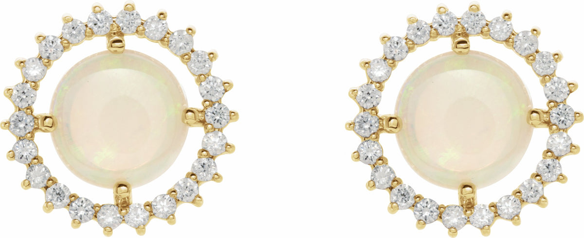 14K Yellow Opal & 1/8 CTW Diamond Earrings