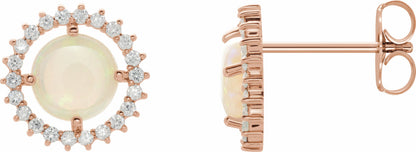14K Rose Opal & 1/8 CTW Diamond Earrings