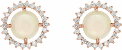 14K Rose Opal & 1/8 CTW Diamond Earrings