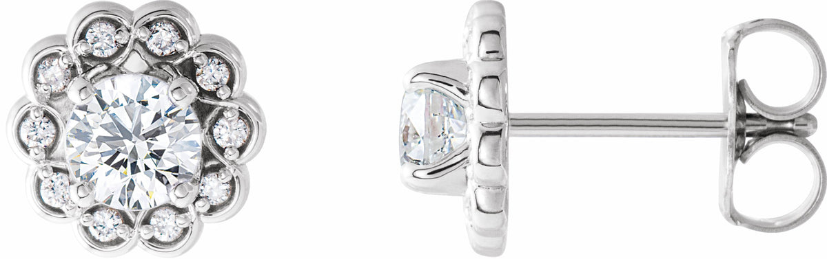 14K White 5/8 CTW Diamond Halo-Style Earrings