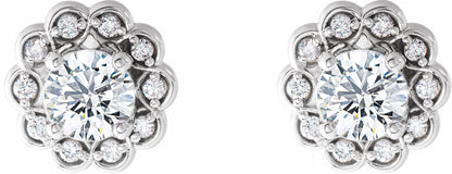 14K White 5/8 CTW Diamond Halo-Style Earrings