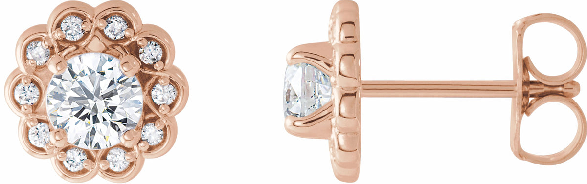 14K Rose 5/8 CTW Diamond Halo-Style Earrings