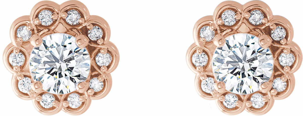 14K Rose 5/8 CTW Diamond Halo-Style Earrings