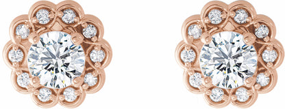 14K Rose 5/8 CTW Diamond Halo-Style Earrings