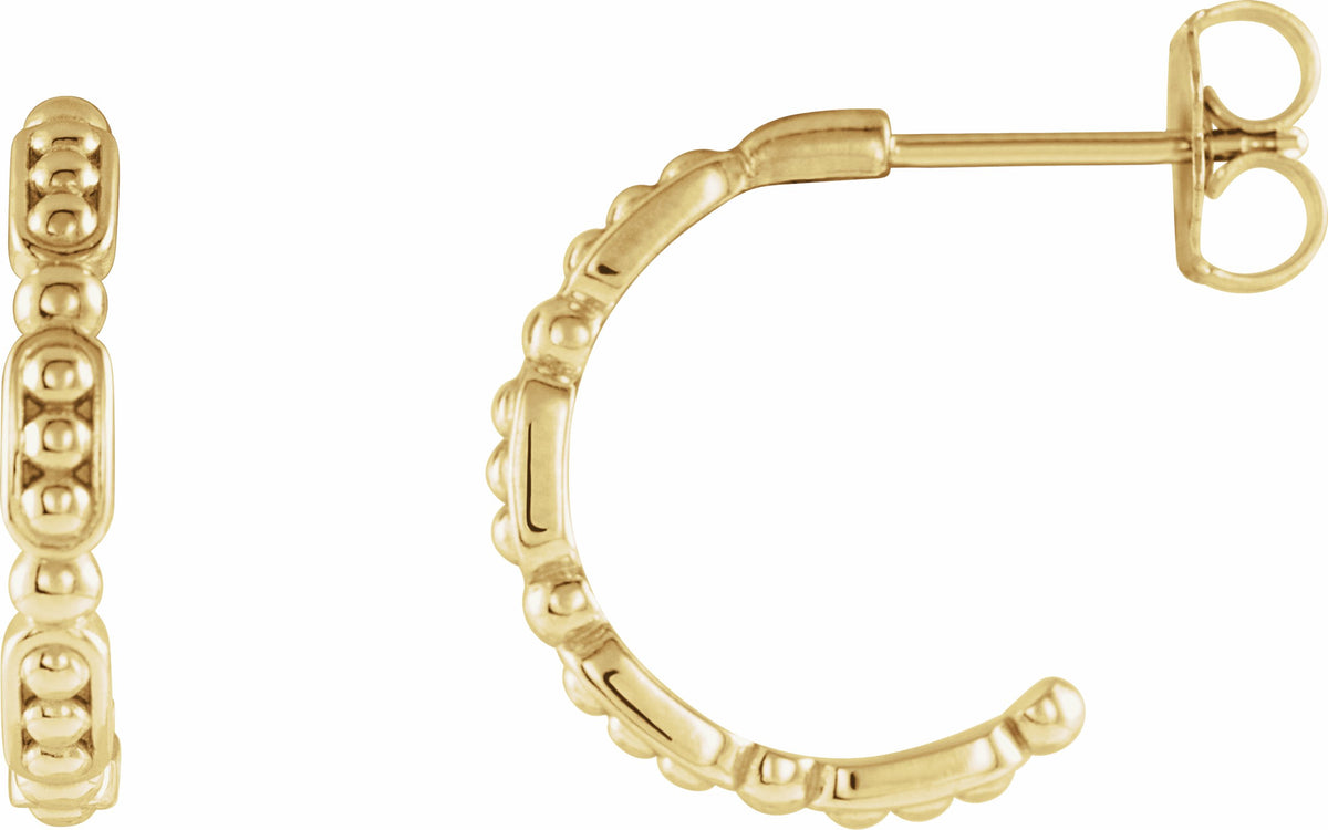 14K Yellow Beaded Hoop Earrings