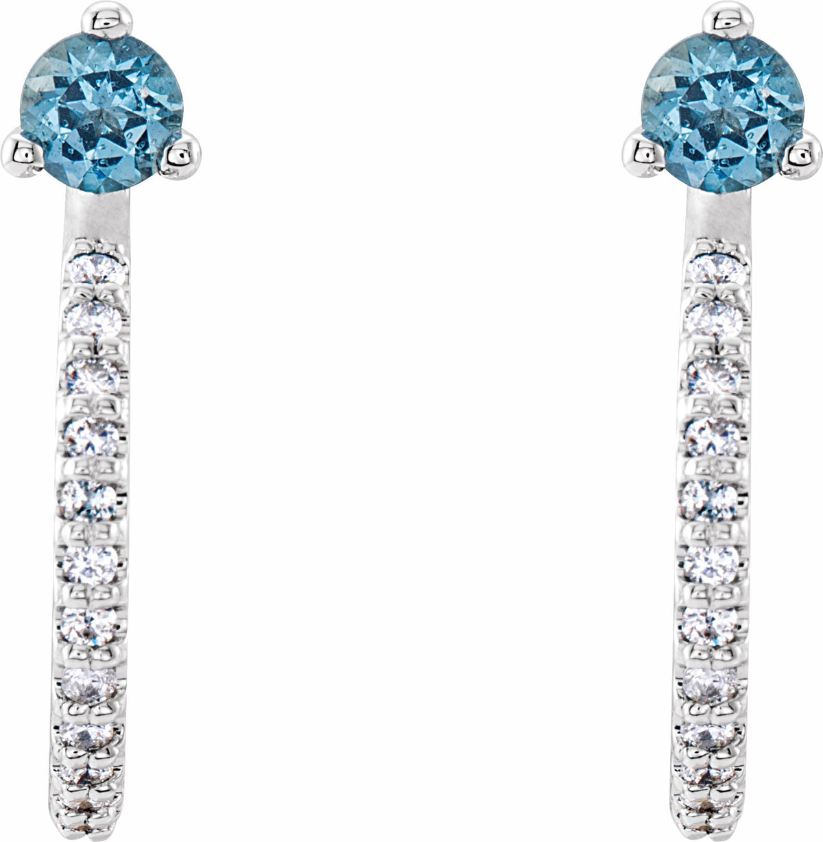 14K White Aquamarine & 1/6 CTW Diamond Hoop Earrings