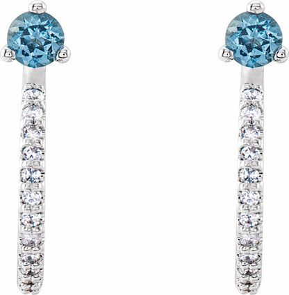 14K White Aquamarine & 1/6 CTW Diamond Hoop Earrings