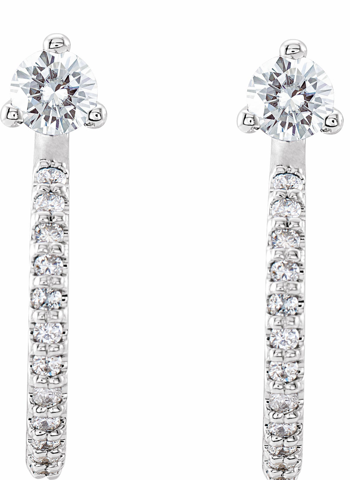 14K White 1/3 CTW Diamond Hoop Earrings