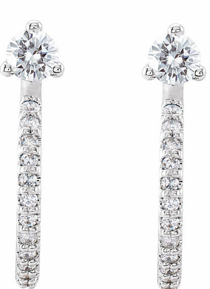 14K White 1/3 CTW Diamond Hoop Earrings