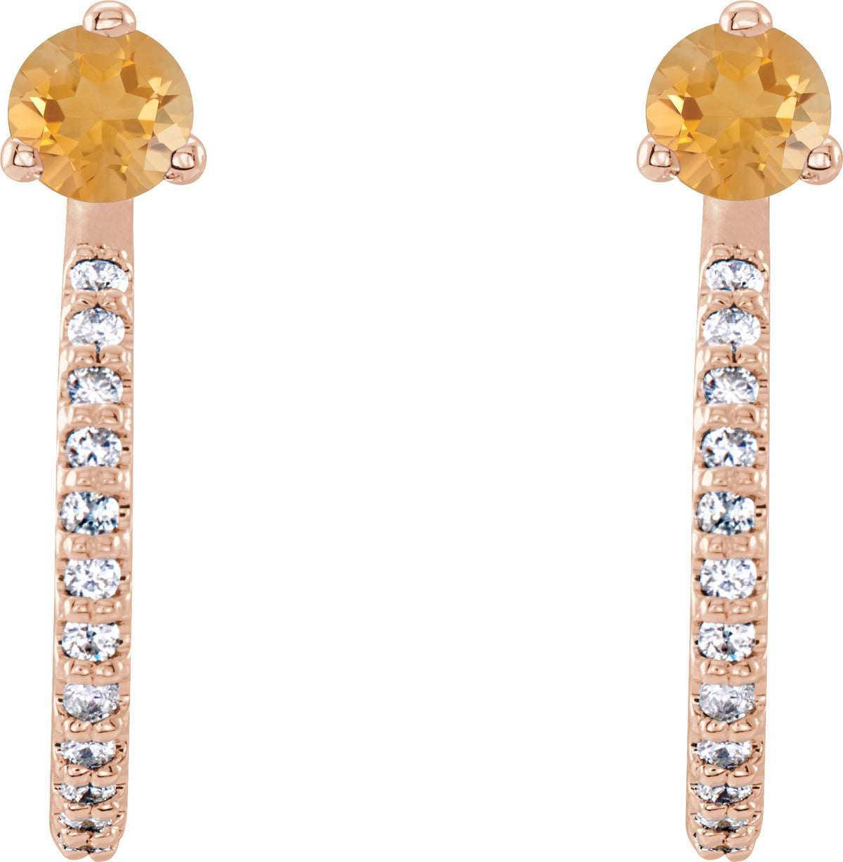 14K Rose Citrine & 1/6 CTW Diamond Hoop Earrings
