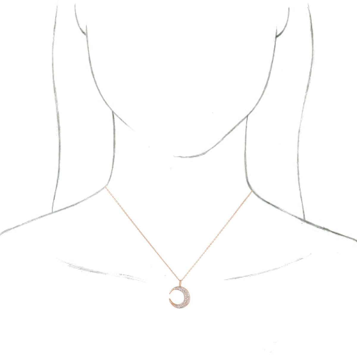 14K Rose 1/3 CTW Diamond Crescent Moon 16-18 Necklace