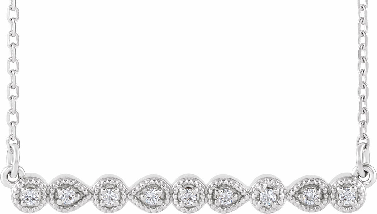 14K White .07 CTW Diamond Milgrain Bar 16-18 Necklace