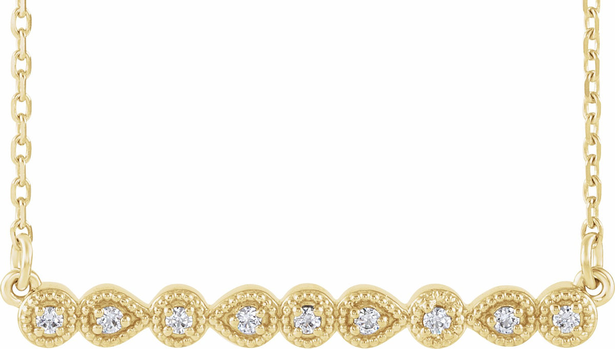 14K Yellow .07 CTW Diamond Milgrain Bar 16-18 Necklace