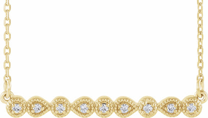 14K Yellow .07 CTW Diamond Milgrain Bar 16-18 Necklace