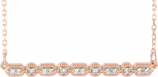 14K Rose 1/10 CTW Diamond Milgrain Bar 16-18 Necklace